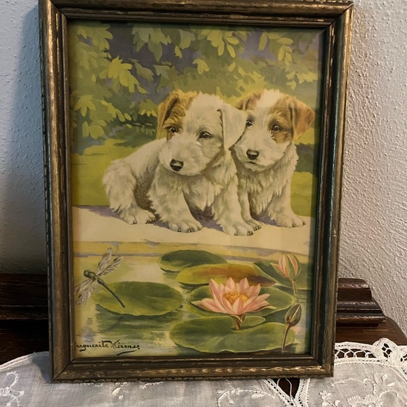 Vintage Puppy Art Print in Gold Frame - Picture 1 of 6